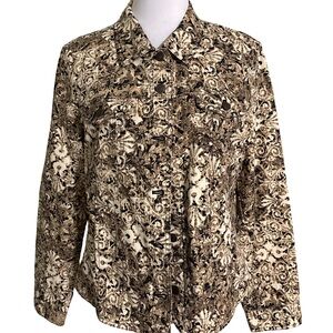 JM Collection Brown Cream Floral Button Down Jacket